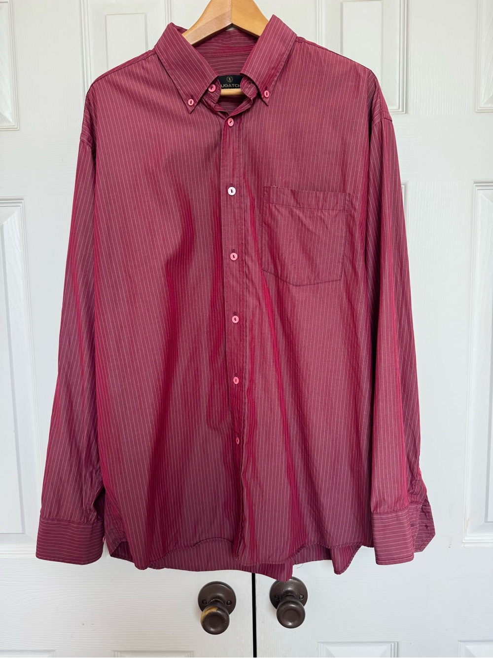 Bugatchi Uomo Burgundy Red White Pinstripe Button Down Dress Shirt Mens XL